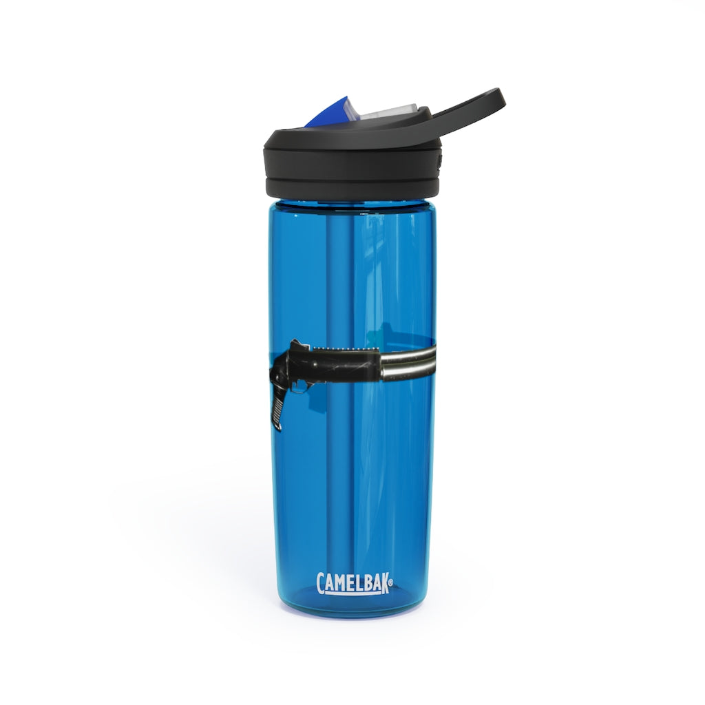 CamelBak Eddy® Water Bottle in 20oz and 25oz sizes, made from durable Tritan™ material, featuring a spill-proof biting valve and easy-carry handle.